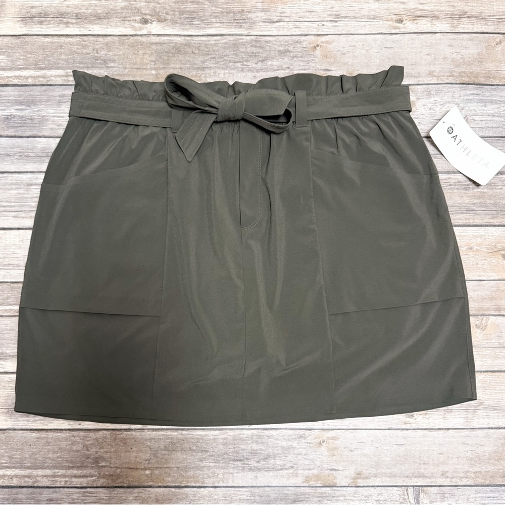 Athleta Arbor Olive Green Grey Paper Bag Skyline Tie Belt Skort 16T 16 Tall New